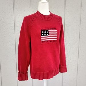 VTG RL Polo Jeans Red USA Flag Cotton Sweater!